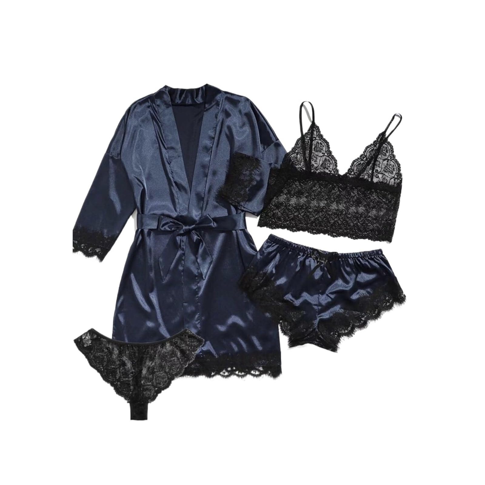 Generico Conjunto de satén Seda y Encaje con Estampado Pijama for Mujer Pijamas cómodos for Estar en casa