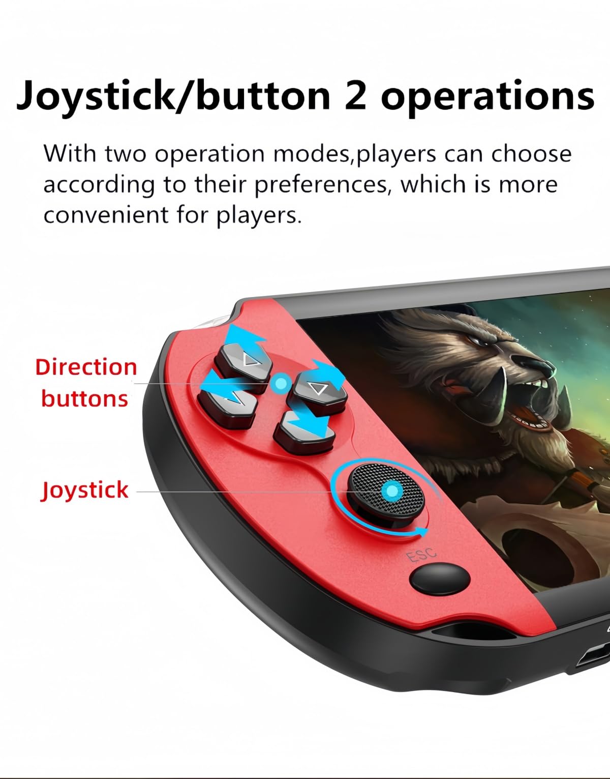 HLF Console per videogiochi a colori, 10,9 cm, doppio joystick integrato, 3000 giochi retrò, supporto Arcade CPS/gba/gbc/gb/SFC/fc video/musica/e-book AV Out batteria ricaricabile al litio regalo per