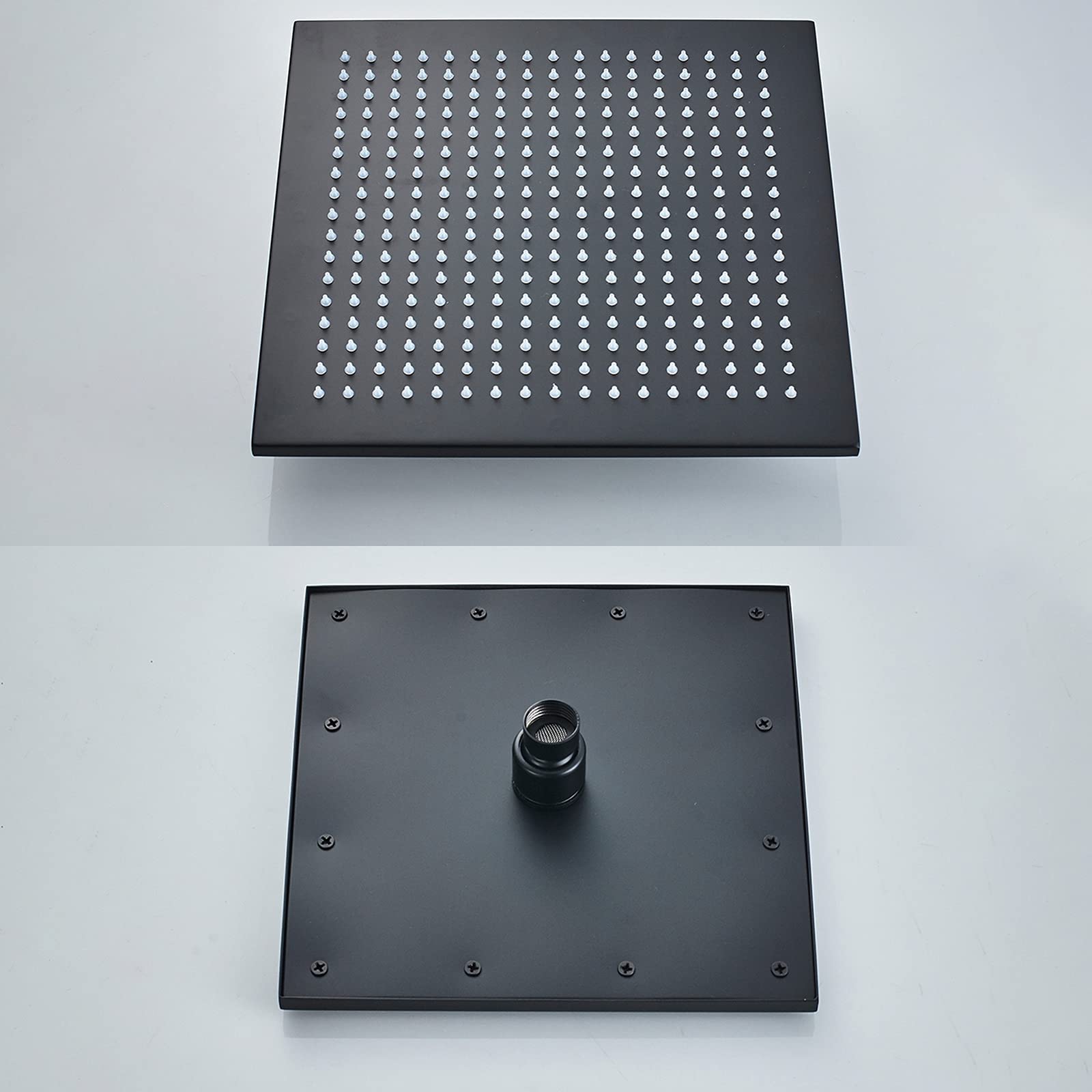 LR Black Rain Shower System Termostatyczny zestaw baterii prysznicowych z 4 dyszami natryskowymi do ciała, montowany na suficie zestaw prysznicowy z mosiężnym mieszaczem deszczowym z głowicą
