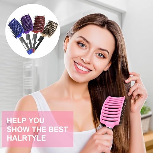 Miniatura 7 de Cepillo de pelo, 2 piezas de cerdas de jabalí con peine de cola, cepillo de ventilación de masaje suave para hombres y mujeres, cepillo de pelo