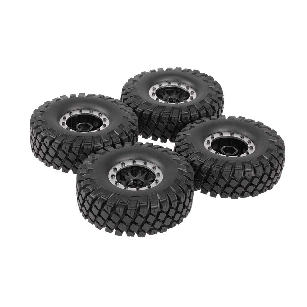 KEEDA Juego de ruedas y neumáticos Beadlock de plástico de 114 mm 1.9 pulgadas para escala 1/10 RC Rock Crawler Car Axial SCX10 Traxxas TRX4 RC4WD D90 TF2 (Plata)