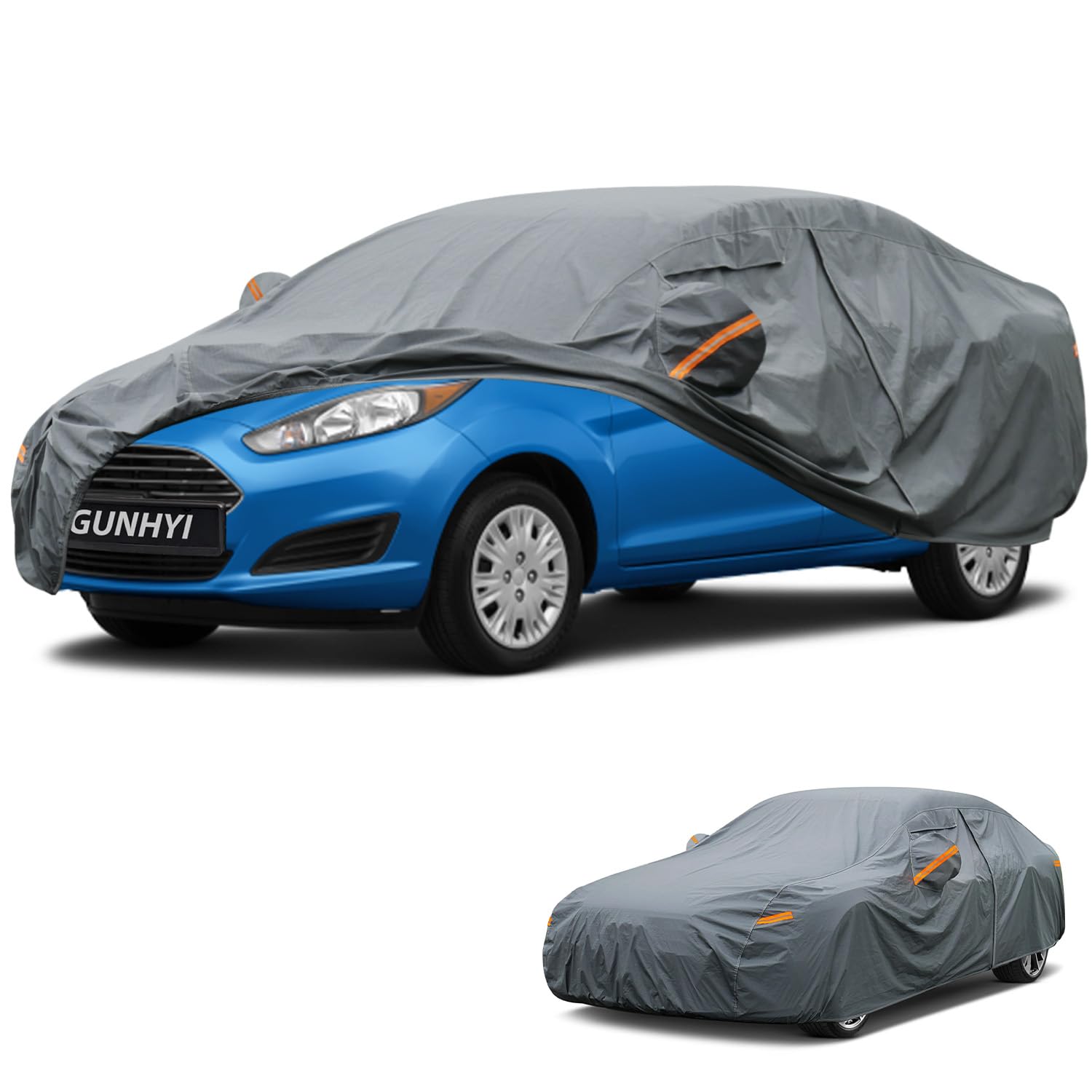 GUNHYI Premium Car Cover Custom Fit Ford Fiesta Sedan, 16 Layers Heavy Duty Car Cover Waterproof All Weather with Zipper Door for Sun Rain Snow Dust Uv Protection