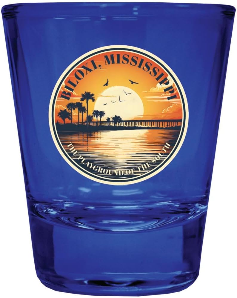 Vaso Tequilero Souvenir Biloxi Mississippi 2 oz Azul Pack x4
