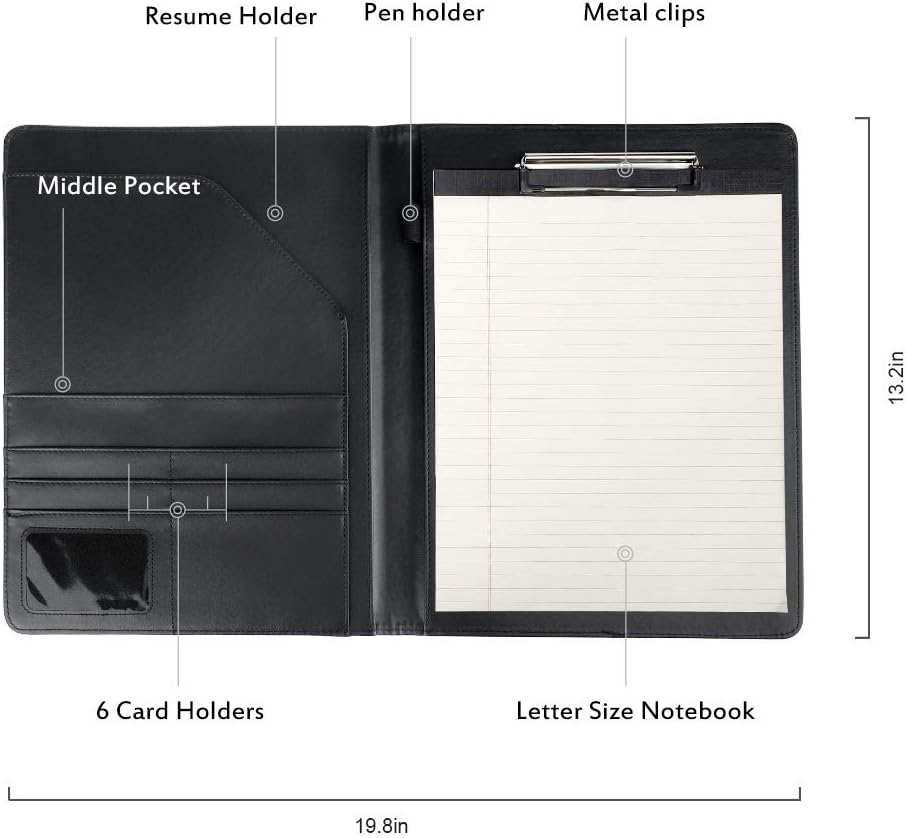 AHGXG Padfolio/Resume Portfolio Folder - Interview/Letter Document Organizer & Business Card Holder - with Letter-Sized Writing Pad Professional Gift for Business, Interview, Resume - Black