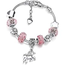 Unicorn Girls Bracelets,Crystal Bead DIY Pink Bracelet,Cute Cartoon Unicorn Accessory,Children's Day Gift,Birthday Party Decorations,Beaded Cartoon Girl Bracelet