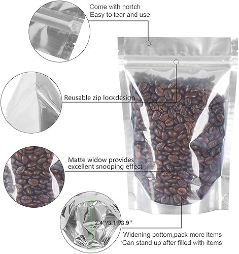 Miniatura 5 de Bolsas de Mylar de 90 unidades, 9 tamaños, bolsas de Mylar de 7 mil para almacenamiento de alimentos, bolsas resellables de mylar con cierre, bolsas