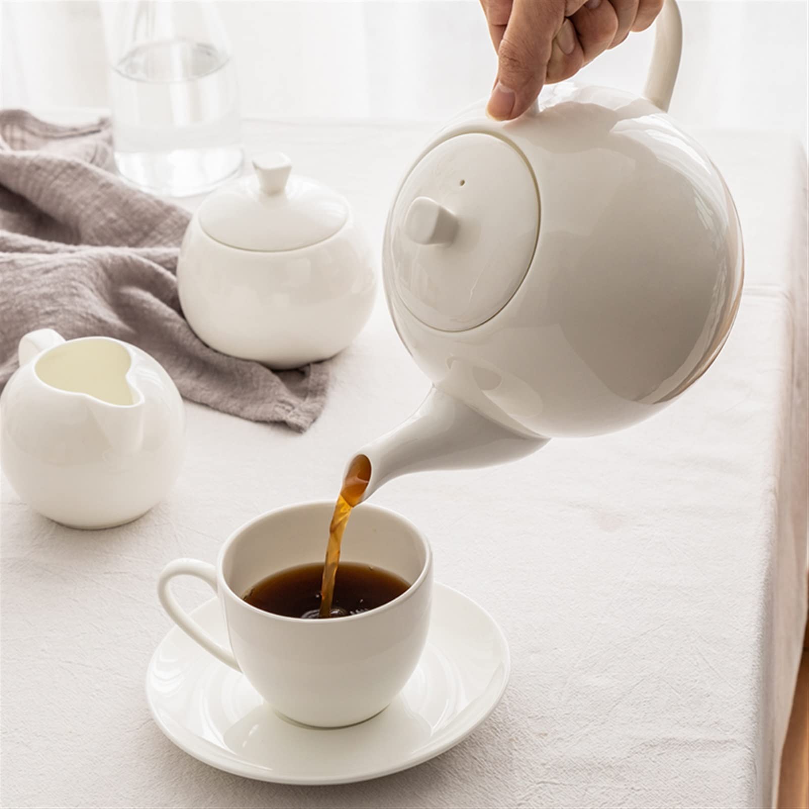 Czajnik emaliowany, Dzbanek do herbaty 1600 ml Biały ceramiczny Dzbanek do herbaty Duży wysokotemperaturowy filtr do herbaty Zimny ​​czajnik Dzbanek do kawy Czajnik do użytku domowego Czajnik do herba