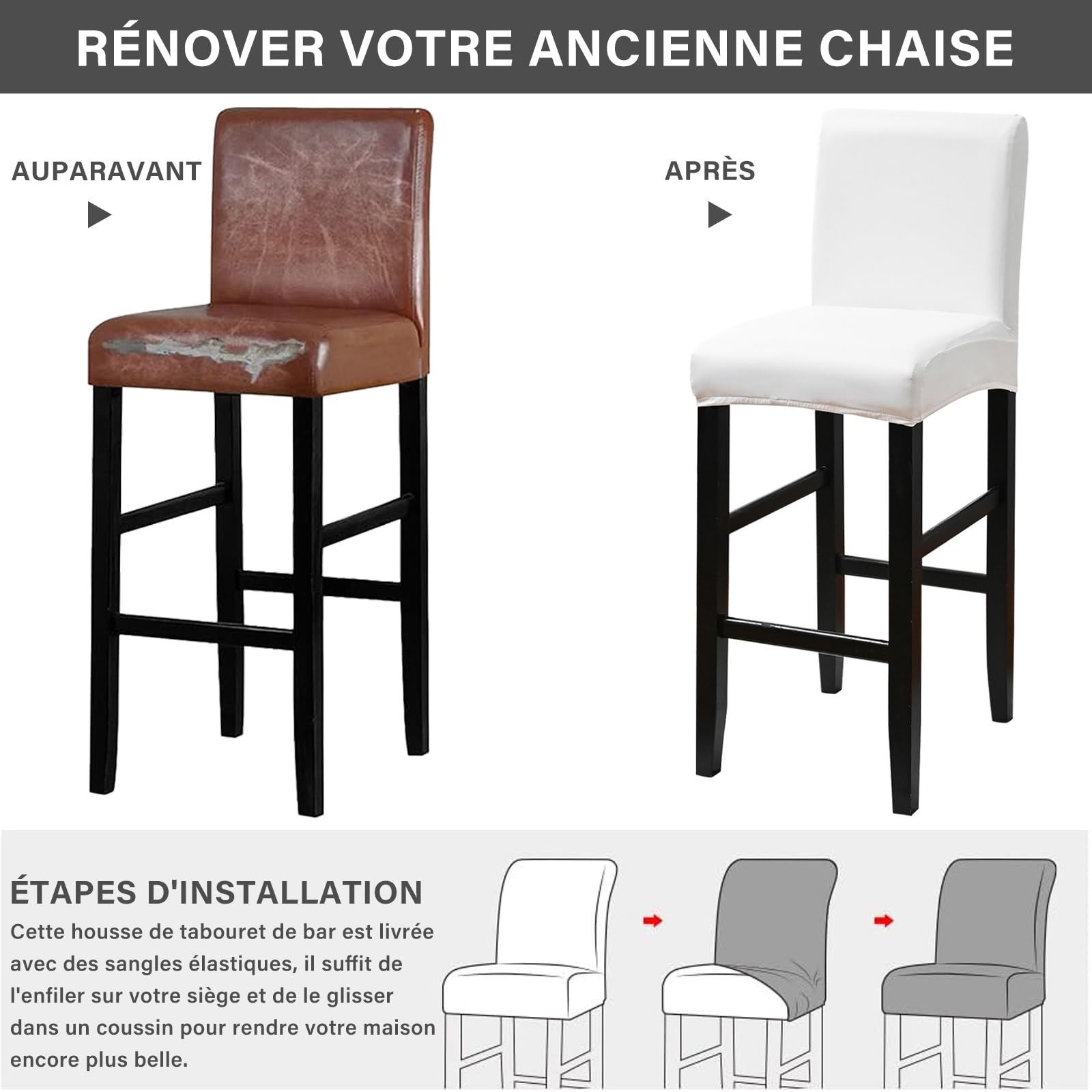 PU Cuir Housse de Tabouret de Bar-Blanc-6 Pièces