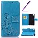 Produktbild HMTECH Sony Xperia XA Hülle Lucky Clover Blumen Prägung Flip Leder Brieftasche Standfunktion Karten Slot Magnetverschluß Taschen Schalen Handy für Sony Xperia XA,Lucky Clover:Blue