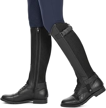 Leather Half Chaps for Horse Riding Durable Equestrian Gaiters with Zipper & Elastic Panel