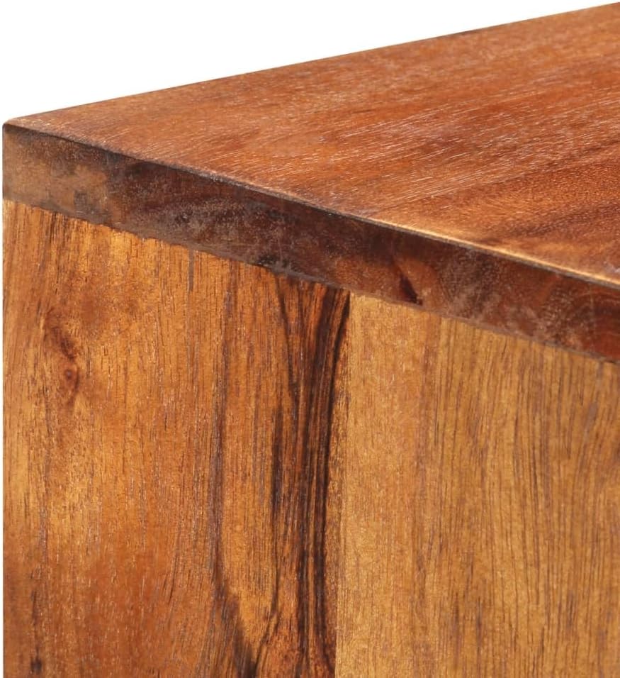 Rustic Solid Acacia Wood Highboard Brown and Golden Finish 31.5 x 11.8 x 39.4 in Storage Cabinet with 4 Doors for Living Room Bedroom Indoor Use