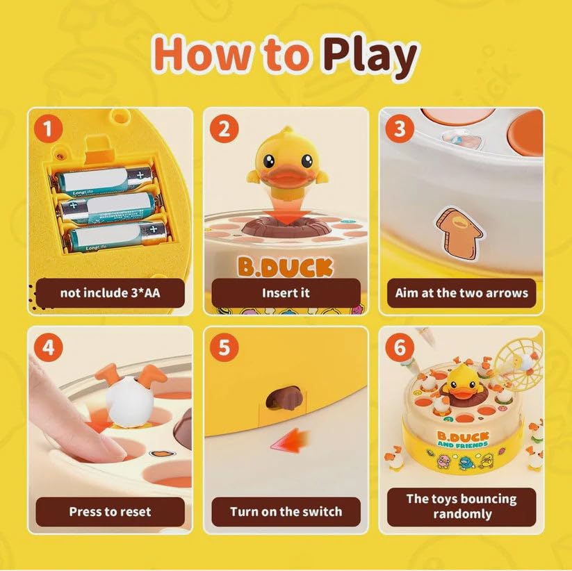 Image of Electric Duck Catching Reflex Game for Kids | Rotating Jumping Duck Board Game with Nets | Interactive Family & Party Game | Reflex & Coordination Play Toy (3+ Years)