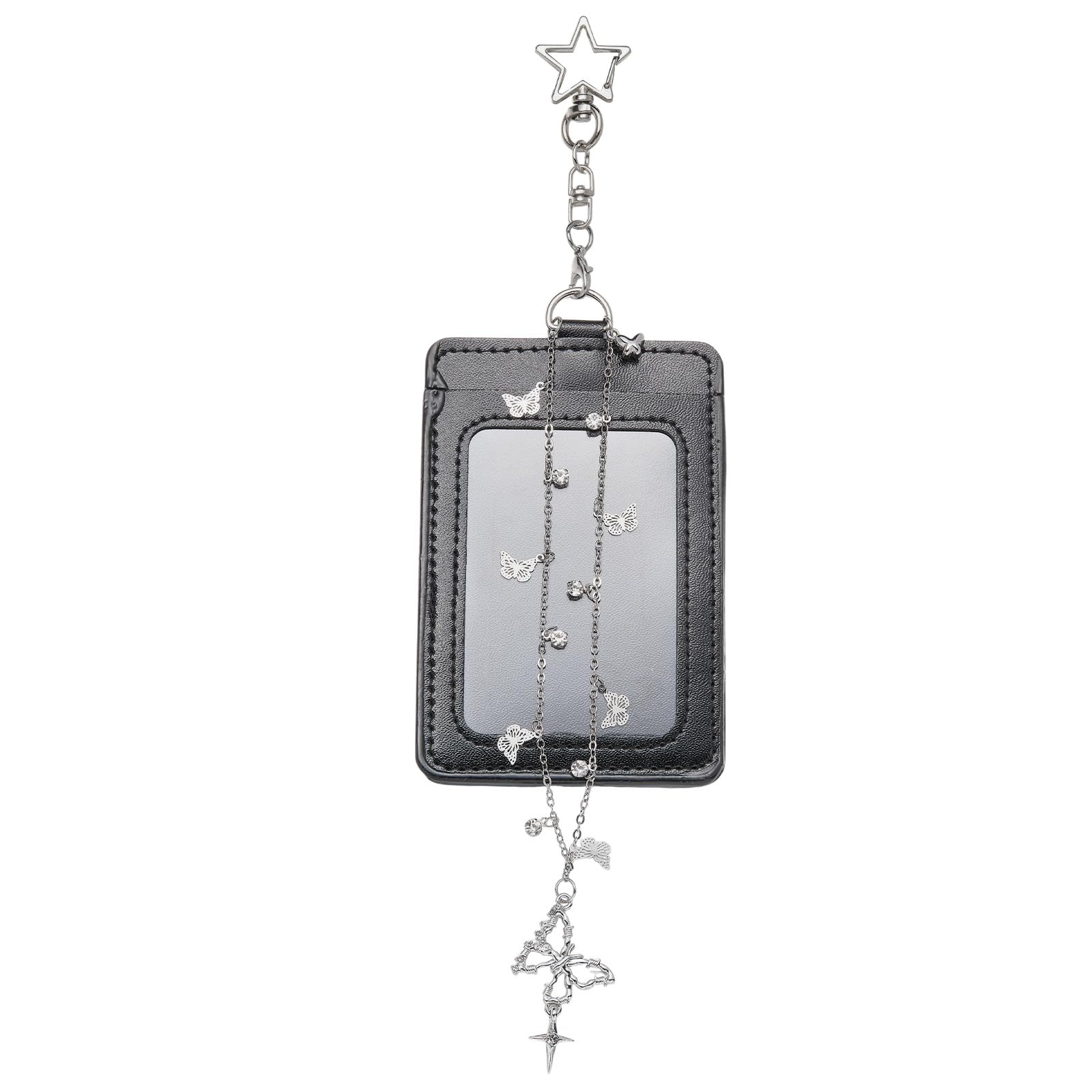 HUAAPLEVLA Leather Photocard Holder Keychain for Card Case Butterfly (B)
