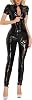 Jugaoge Womens Hot Leather Metallic Zip Front Mock Neck Catsuit Bodysuit Adult Bunny Lady Costume