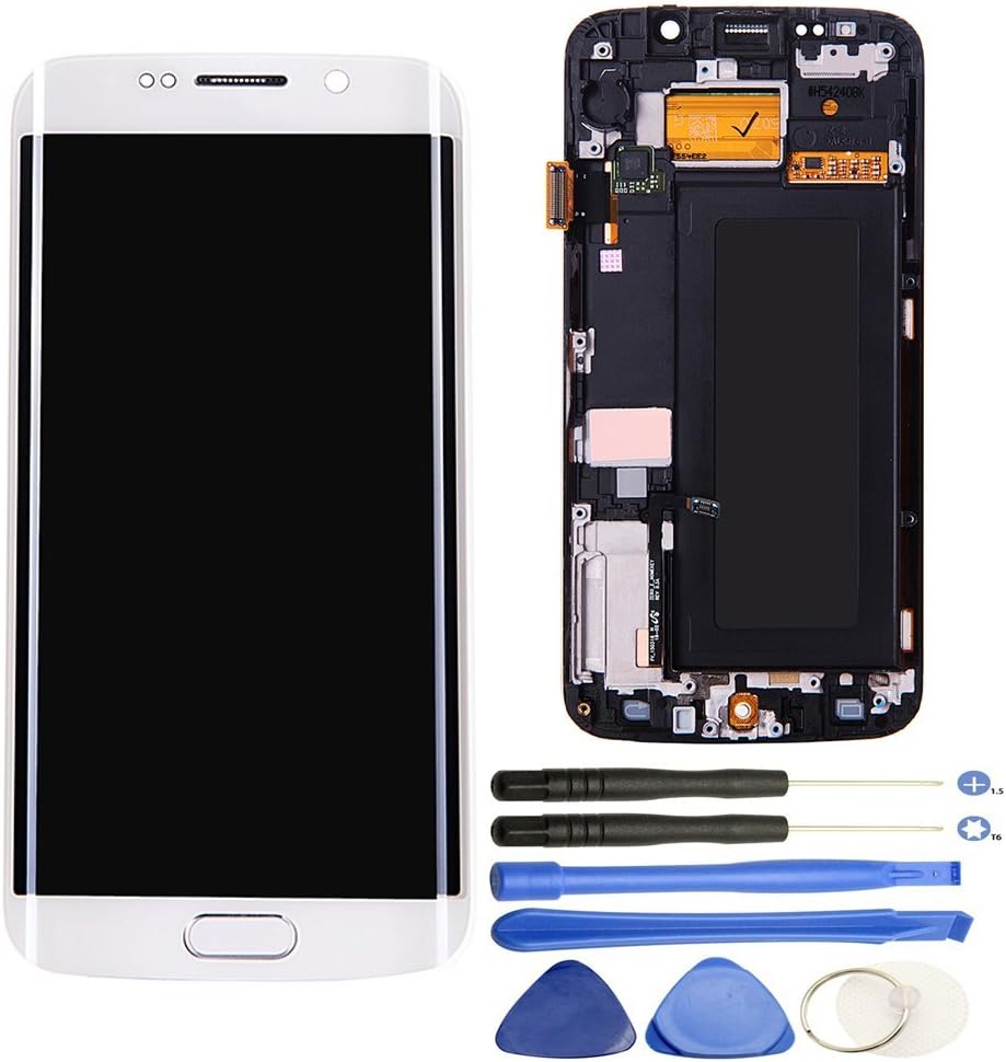 Comfine Original OEM Screen Replacement for Samsung Galaxy S6 Edge G925A G925T G925P, Super AMOLED Screen Full Assembly with Front Frame and Home Button, Repair Tools Included, White