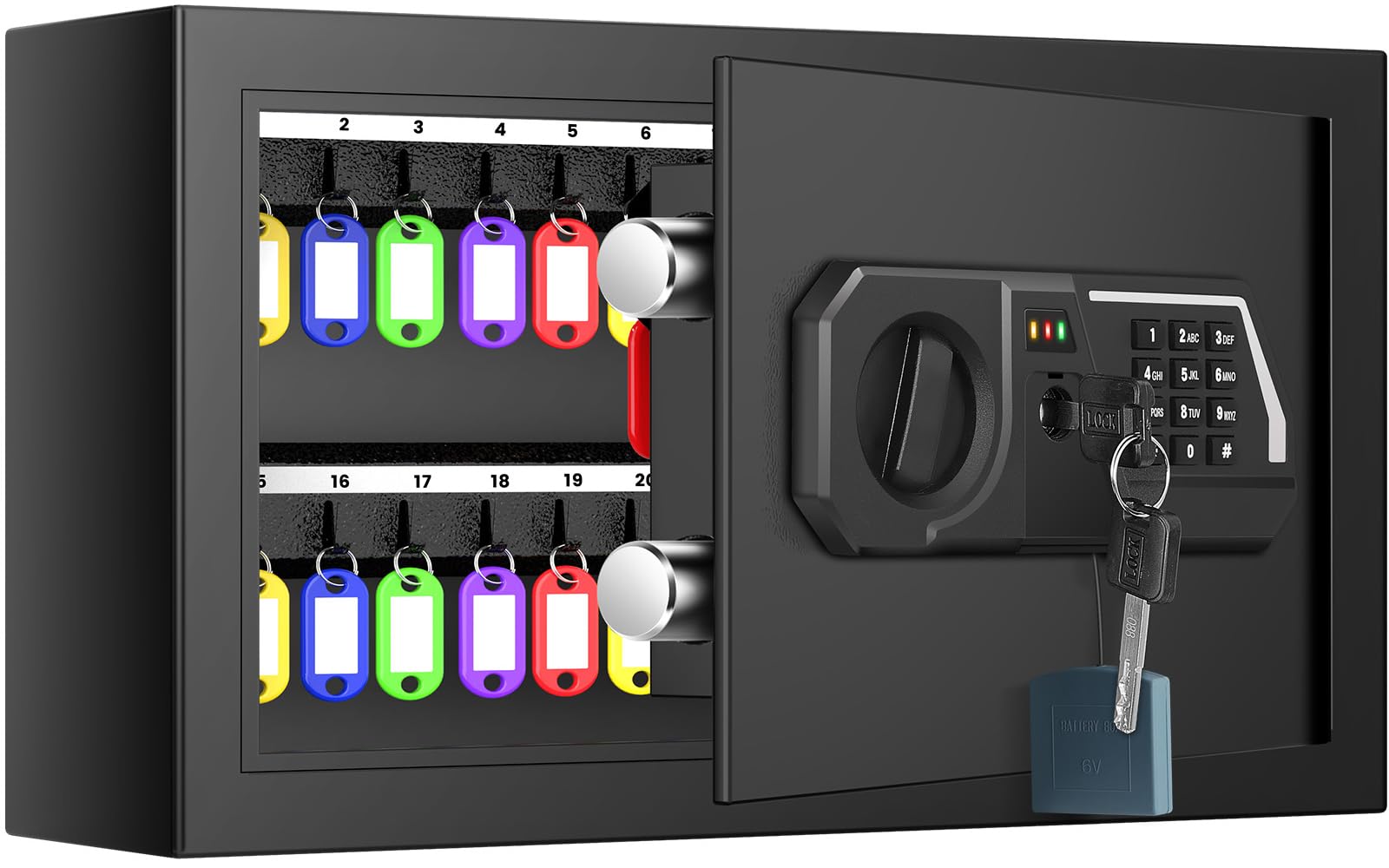 38 Keys Digital Key Lock Box Wall Mount with Alarm and Silent Mode, Anti-Theft Key Box Key Cabinet with Numbered Hooks and Tags, Key Organizer Key Safe for Home Office Garage Rental Business