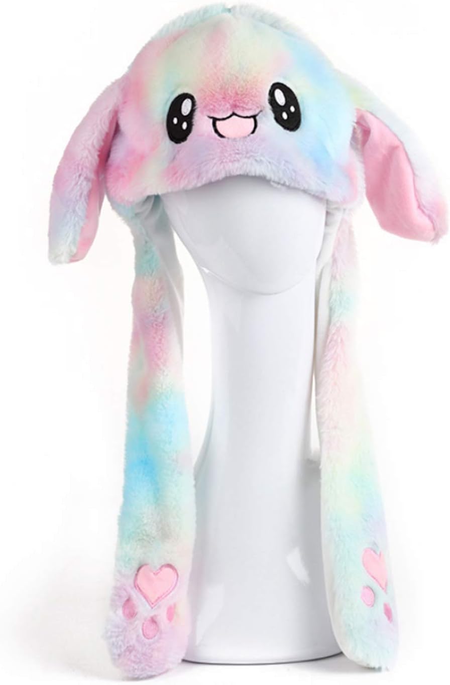 Cute Plush Bunny Rabbit Hat Rabbit Cap, Ear Moving Jumping Hat for Women Girls Cosplay Christmas Party Holiday Hat