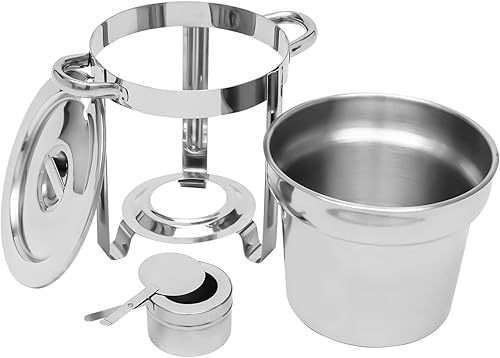 Miniatura 4 de CNCEST Juego de bufé de platos de frotamiento de 7 litros/7.4 cuartos de galón, calentador de sopa redondo de acero inoxidable y calentador de bufé,