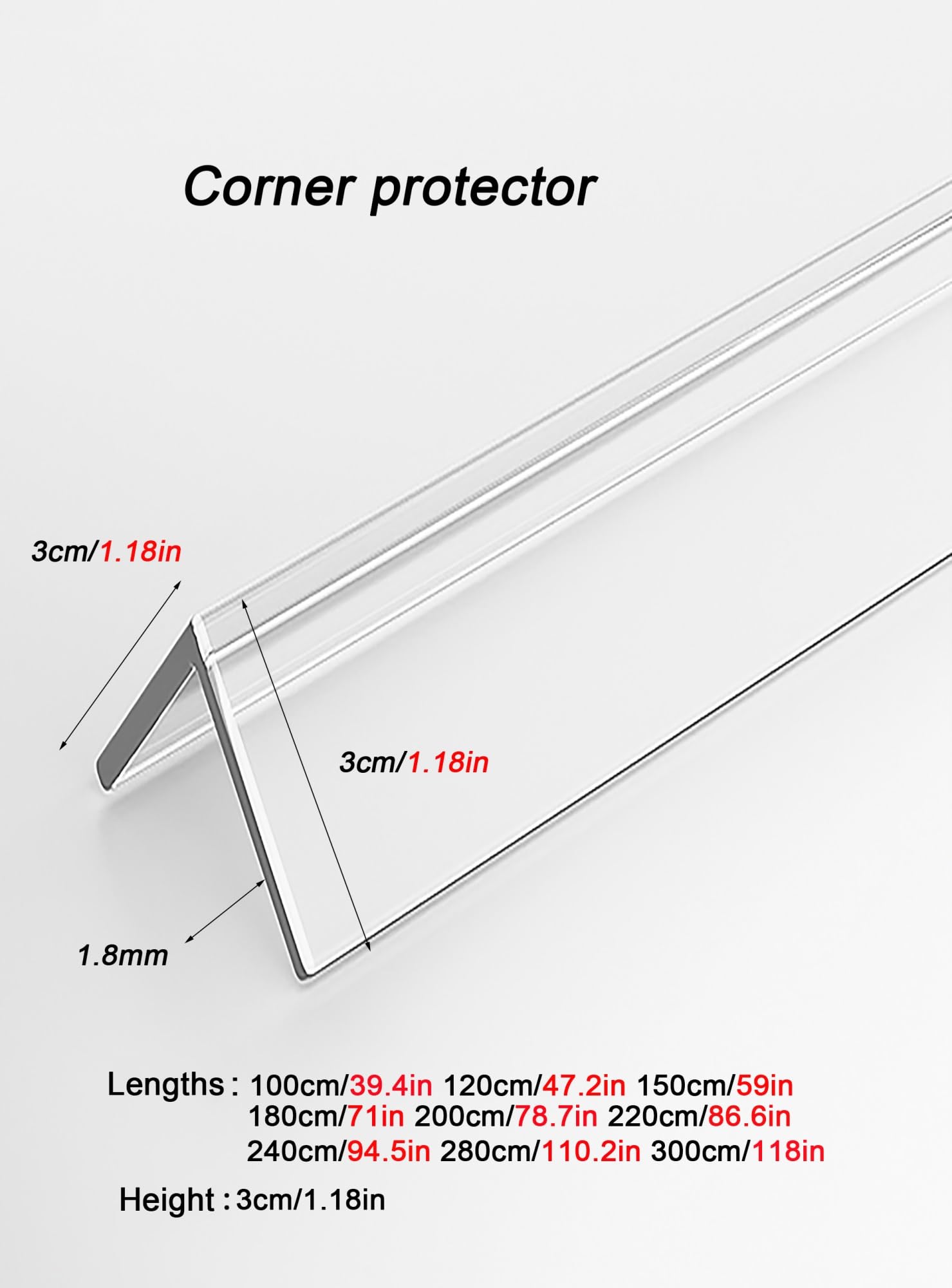 Protectores de Esquinas Transparentes for Pared - 100 cm Resistentes a Impactos for el hogar, 1 Unidad(3cm 200cm)