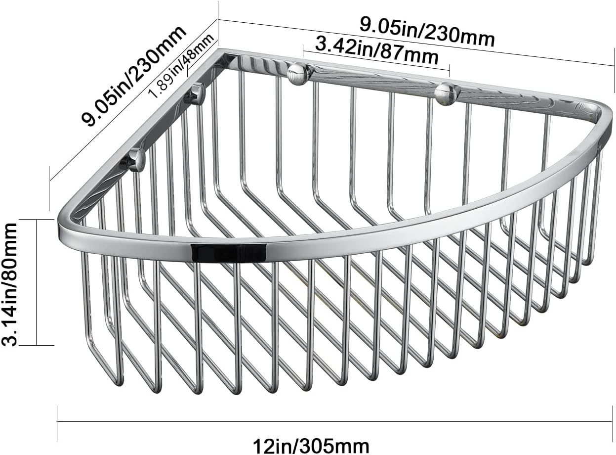 Bathroom Shower Caddy Corner Shelf Basket, Ultra Sturdy Rust-Proof Stainless Steel Shelf Organizer Shampoo Holder, Wall Mounted Storage Rack for Bathroom Kitchen, Polished Chrome