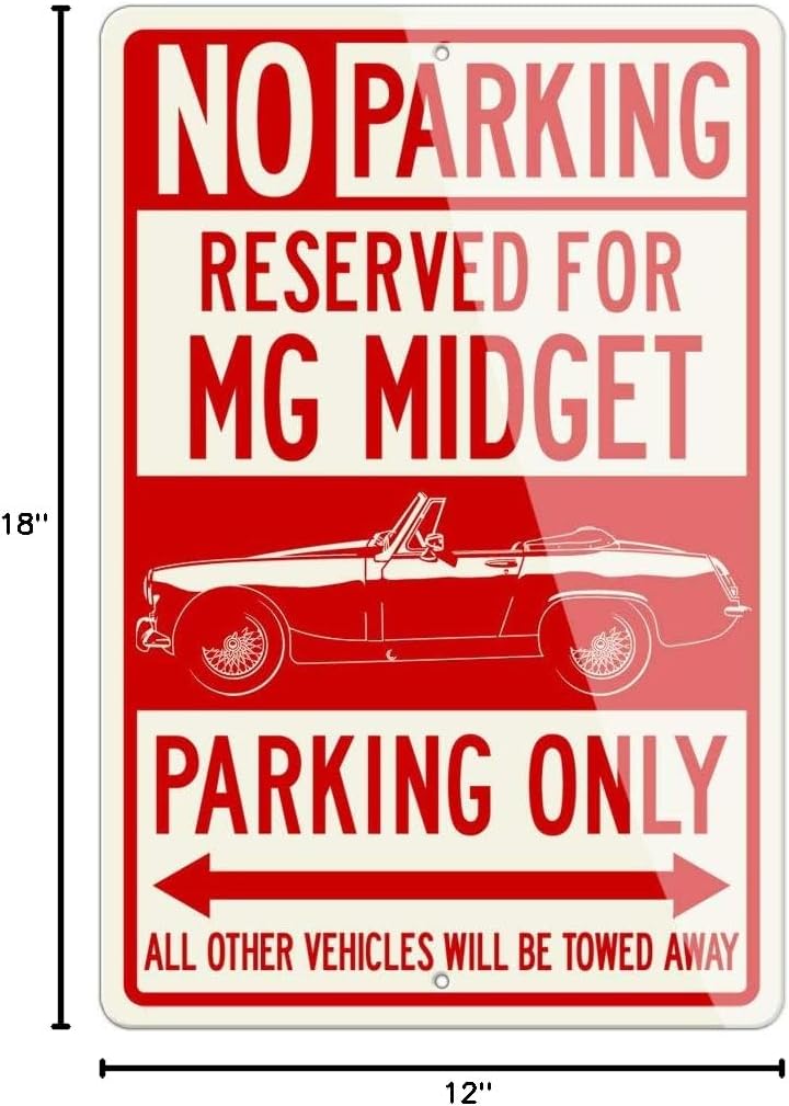 MG Midget Convertible 1961-1979 Reserved Parking Only Aluminum Sign - 12 by 18 inches (1, Large) - Great British Classic Car Gift