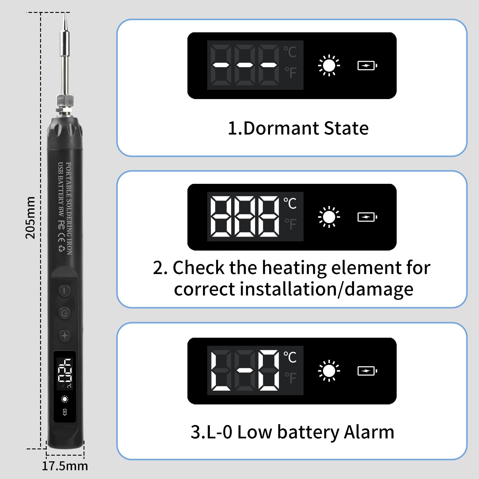 diymore Kit saldatore USB-C, saldatore portatile senza fili con display LCD, temperatura regolabile 200°C - 450°C, con 3 punte per riparazione elettronica, creazione di gioielli, progetti fai-da-te