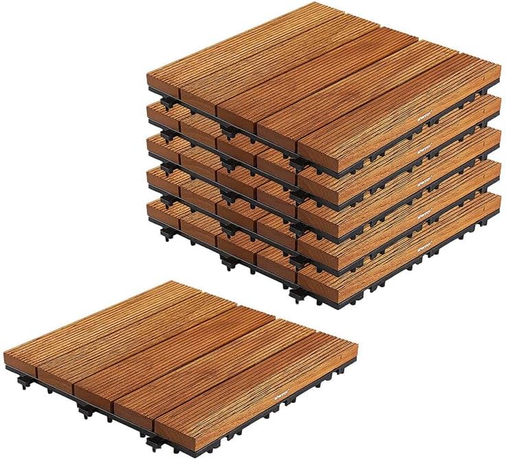 - Sharpex Deck Tiles with Interlocking | 6 Piece Teck Wood Floor Decking Water Resistant Tile for Balcony, Terrace, Garden | Quick Flooring Solution for Indoor/Outdoor (Brown, 12 X 12 Inch)