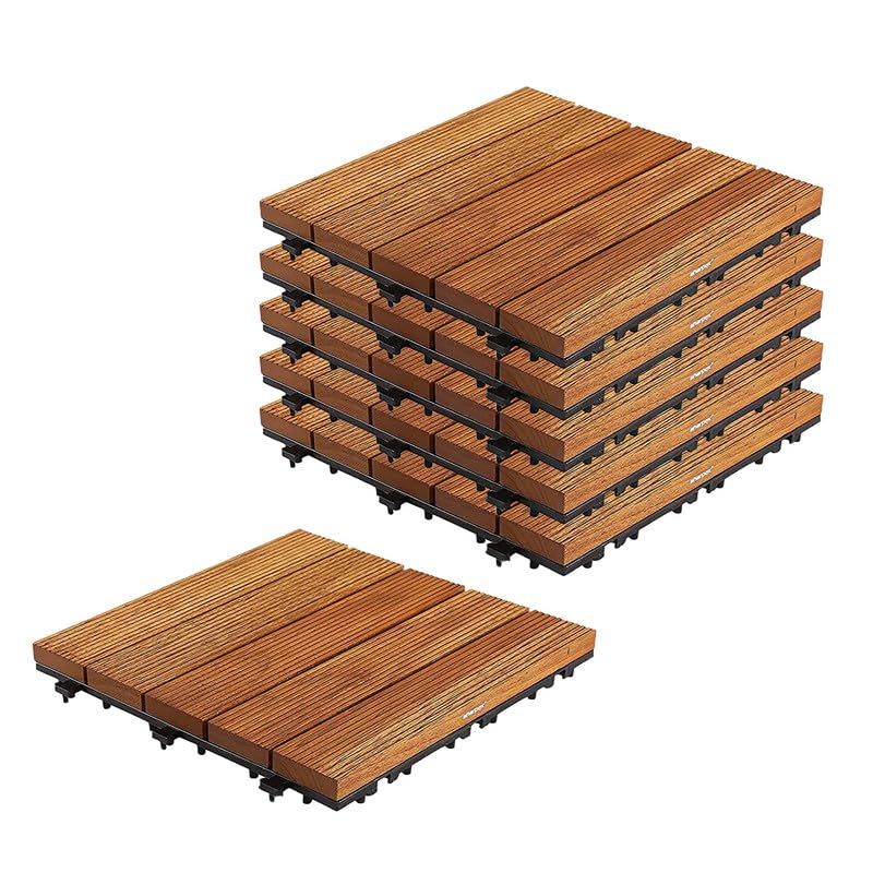 Sharpex Deck Tiles with Interlocking | 6 Piece Teck Wood Floor Decking Water Resistant Tile for Balcony, Terrace, Garden | Quick Flooring Solution for Indoor/Outdoor (Brown, 12 X 12 Inch)