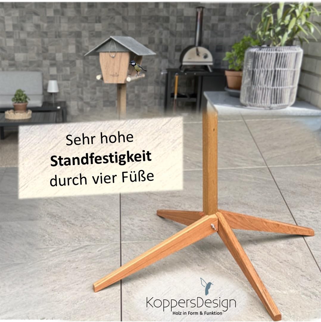 Bergisches Vogelhaus KoppersDesign, mit Ständer, Silo Vogelfutterhaus, wetterfest, FSC zertifiziertes Holz, Schieferdach, Vogelfutterstation, Terrasse oder Balkon, sehr standfest, Zwei Futterkammern