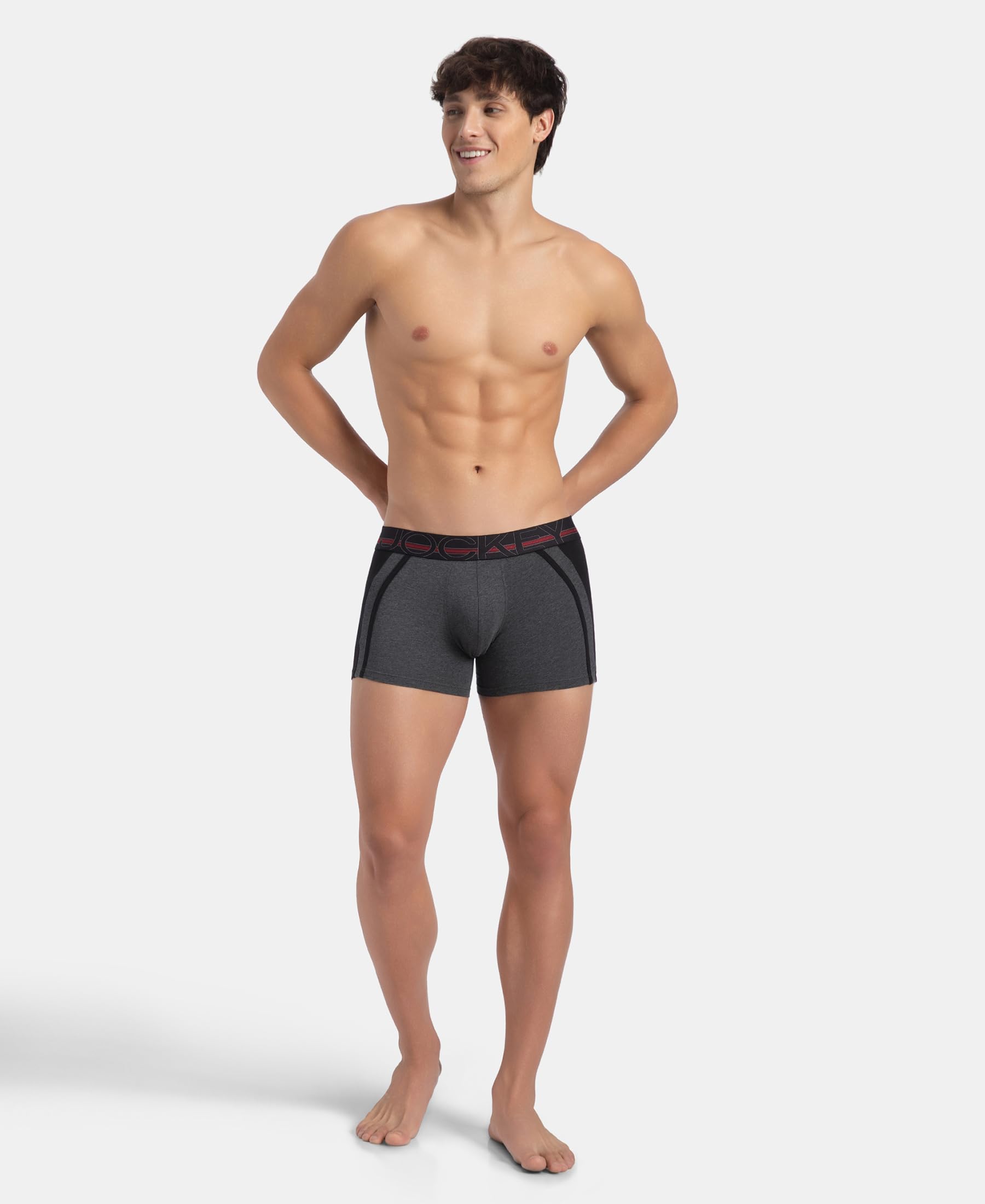 Jockey US21 Men's Super Combed Cotton Elastane Stretch Solid Trunk with Ultrasoft Waistband_Charcoal Melange_L 2