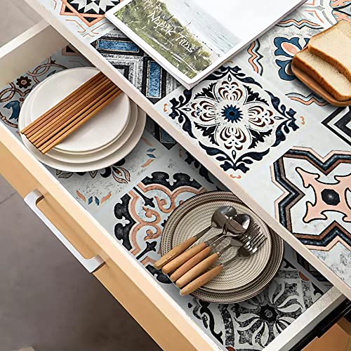 Kukantst Kitchen Wallpaper Peel And Stick Backsplash Wallpaper 15.8"X236" Boho Tile Pattern Contact Paper Decorative Wall Paper Modern Vinyl Film Bathroom Countertops Waterproof Shelf Liners #TOP5