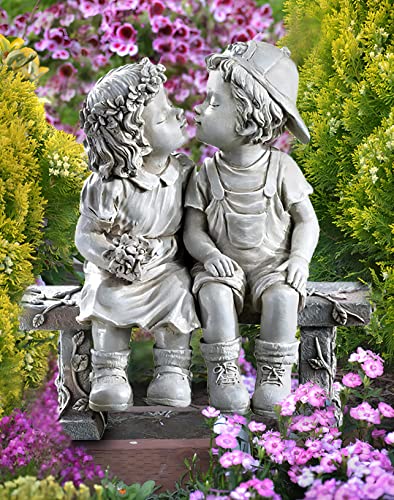 Garden Statue Boy & Girl Kissing, First Kiss Puppy Couple Love Outdoor Figurine For Patio Lawn Yard Decor, Fairy Flower Bed Decor Art Sculpture #TOP2