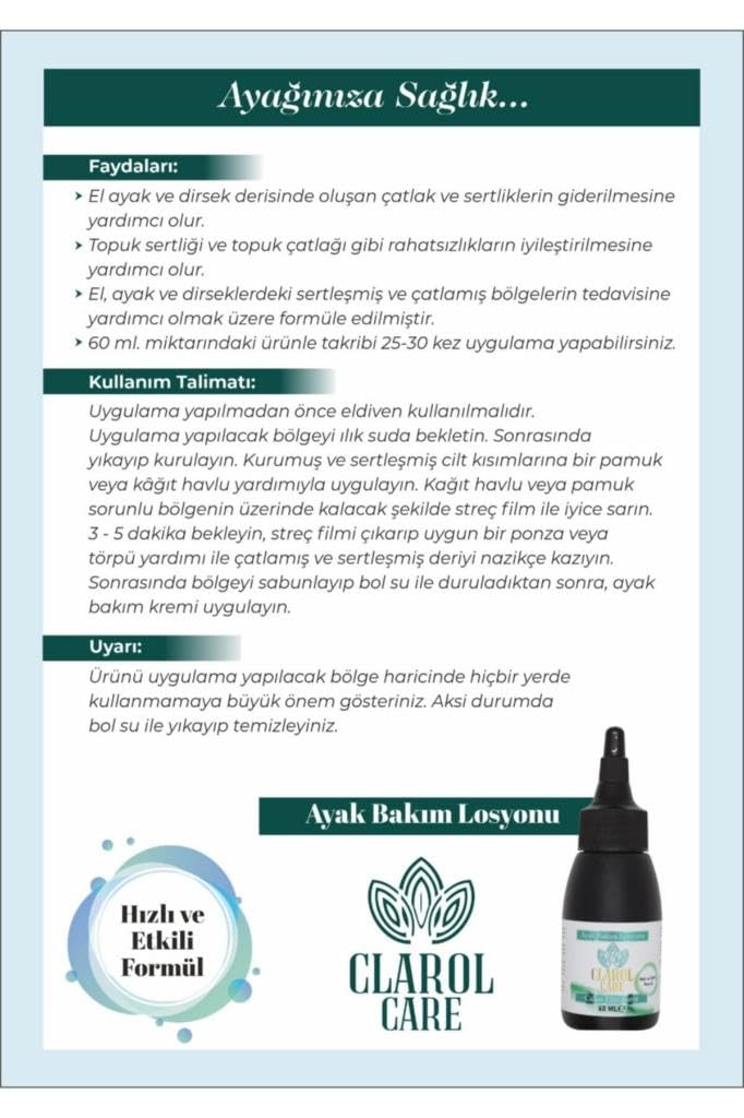 Clarol Care Ayak Bakım Losyonu Topuk Sertliği Giderici 60 Ml.