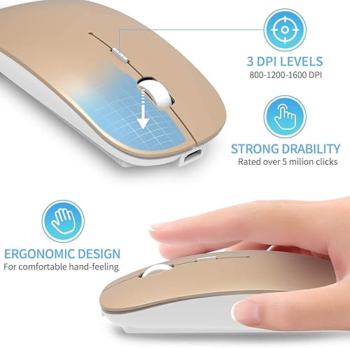 Miniatura 4 de ElizaHelen Wireless Bluetooth Mouse Dual Mode Slim Rechargeable Wireless Silent Mouse 24G Portable USB Optical Wireless Computer Mice with USB