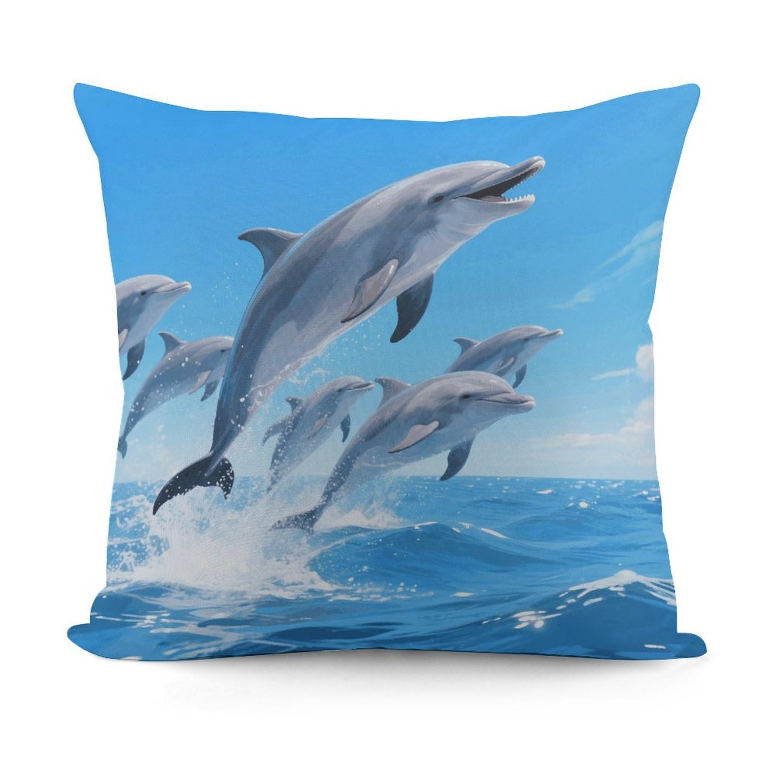VstaDank Dolphins Pillow Cover with Invisible Zipper Square Throw Pillowcase Plush Couch Sofa Pillow Case 18x18 Inch Decorative Throw Cushion Covers for Sofa Living Pillowcover