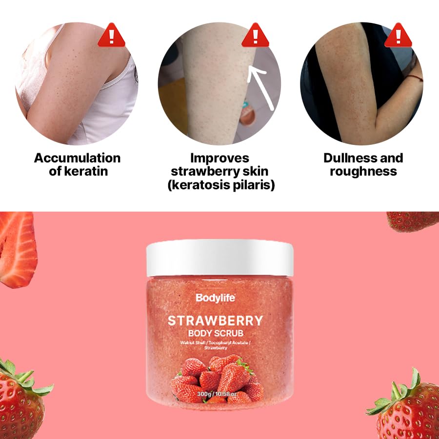 Strawberry Body Polish Removes Dead,for Dry Skin a Soft Hydrated Feel,Smoother, Softer Skin-10.58 oz