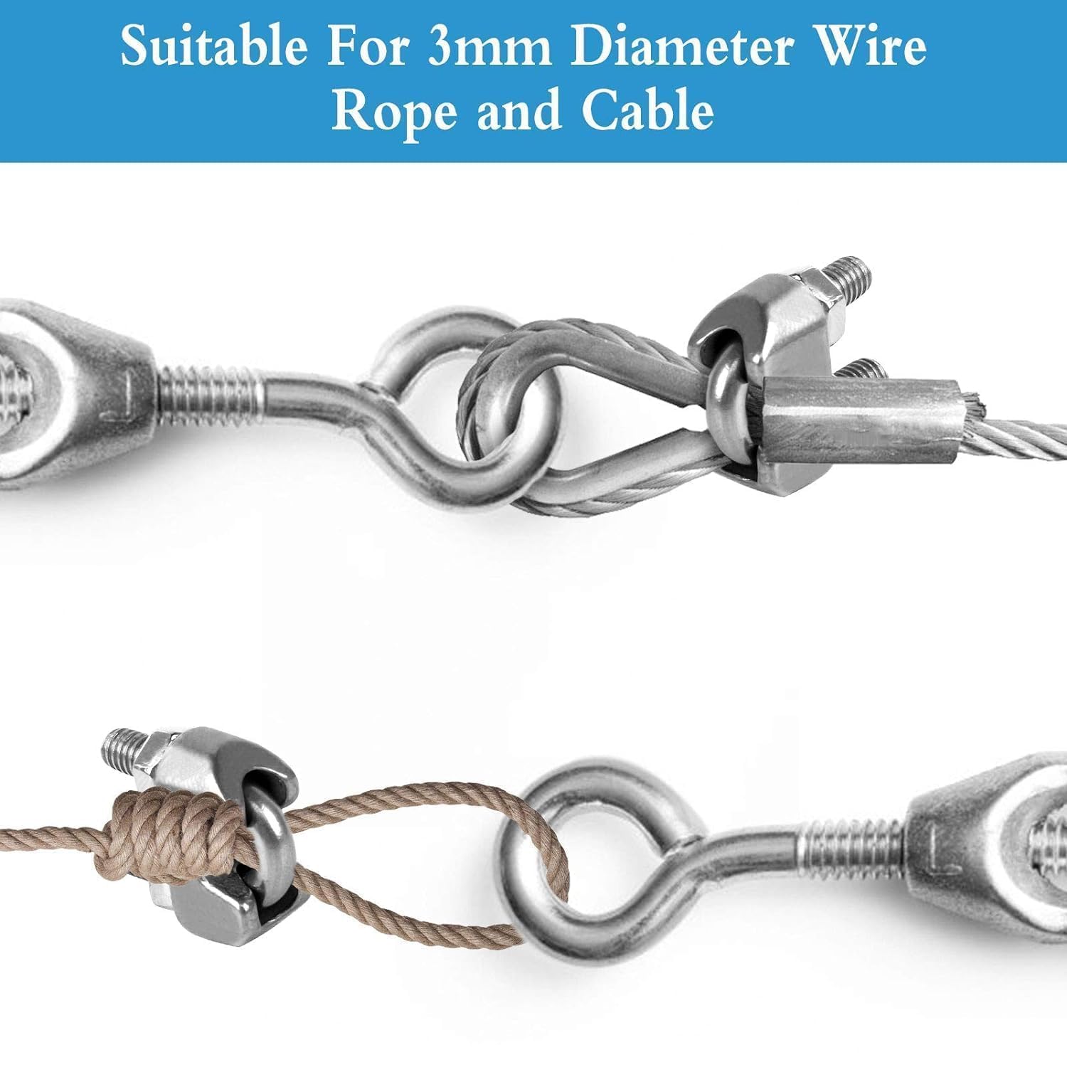 Alrens Kabelbinder, Edelstahl, 3 mm, Metall, Draht, Clips für Drahtseile, M3, Draht, Draht, U-Bolzen, Kabelclip aus Edelstahl, 12 Stück