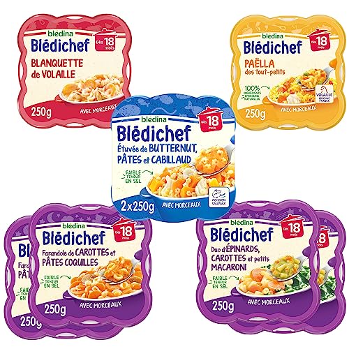 Blédina – Blédichef – 8 petits plats pour bébé – Repas midi et soir – Dès 18 Mois – 5 recettes – Pack de 8