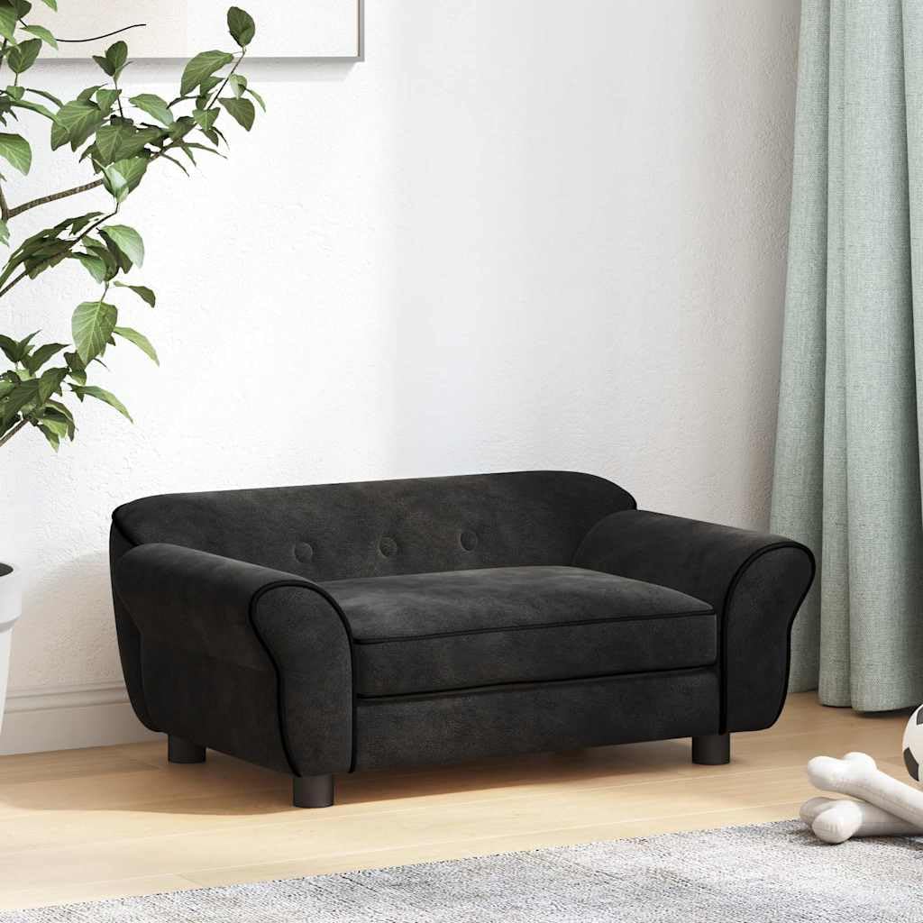 Sofa dla psa czarna 72 x 45 x 30 cm pluszowa z drewnianą ramą