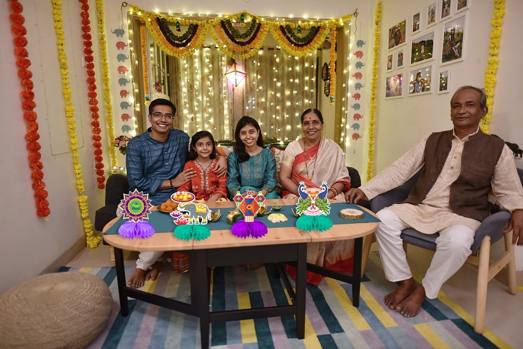 9 PCS Happy Diwali Honeycomb Centerpieces - Deepavali Candle Table Toppers for Home Festival of Lights Party Decor - Image 5