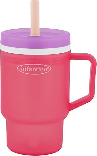 Vista 15 de Infantino Mi primer vaso, taza de sorbito de plástico duradero con pajita de silicona resistente a fugas y asa, para llevar, taza de transición Azul