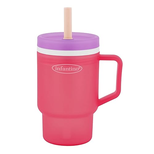 Miniatura 14 de Infantino Mi primer vaso, taza de aprendizaje con pajita y asa de plástico duradero, resistente a derrames, para llevar, taza de bebé sin BPA, color