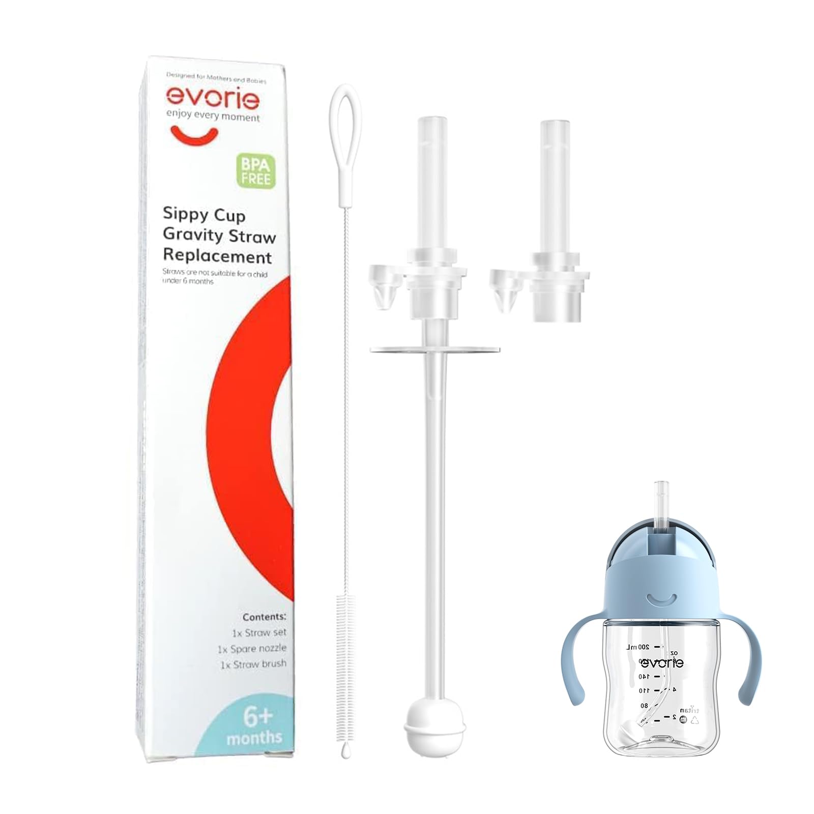 360 Weighted Straw Replacement for 7 Oz Sippy Cup, Includes Straw Cleaning Brush and Spare Nozzle (Pack of 1)