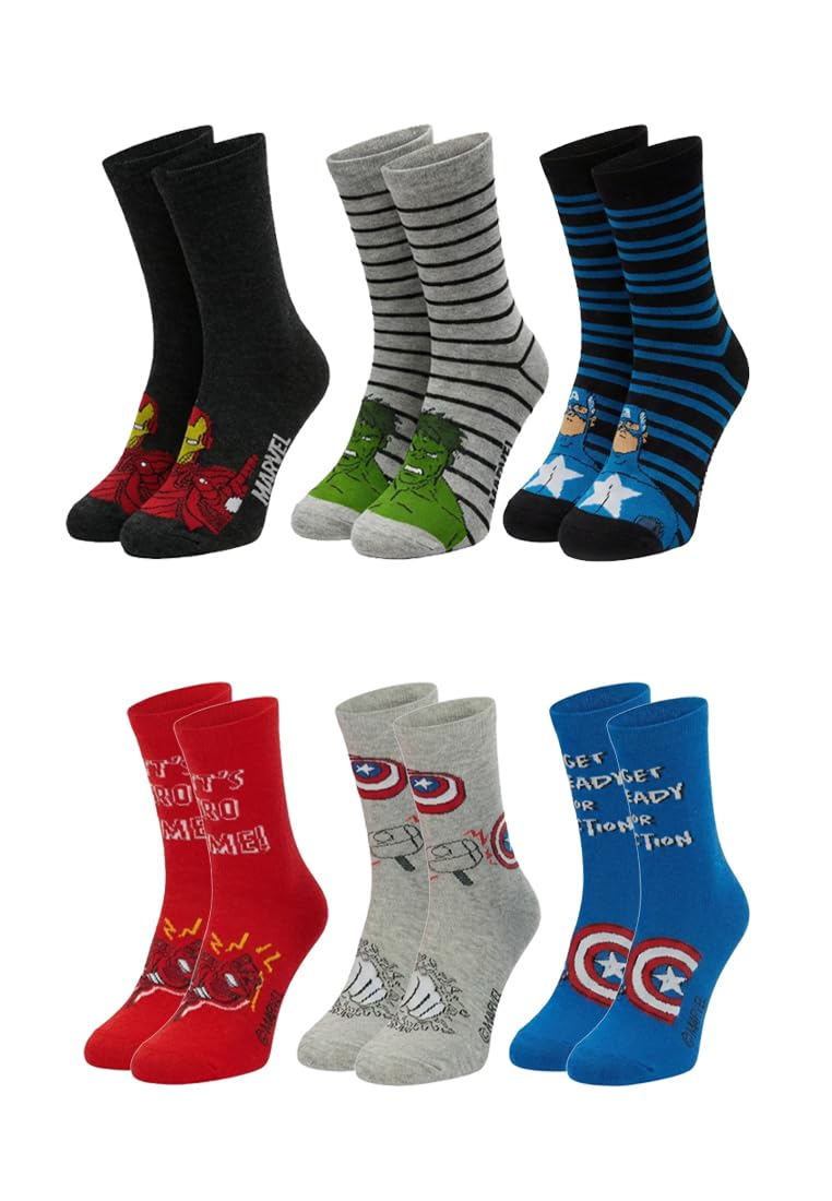 Onomato! Boys Multicoloured Children's Socks In Set Of 6 With Various Designs For Everyday Use, Comfortable Cotton Mix, Multi-Colour, For Fun Playing, 31-34