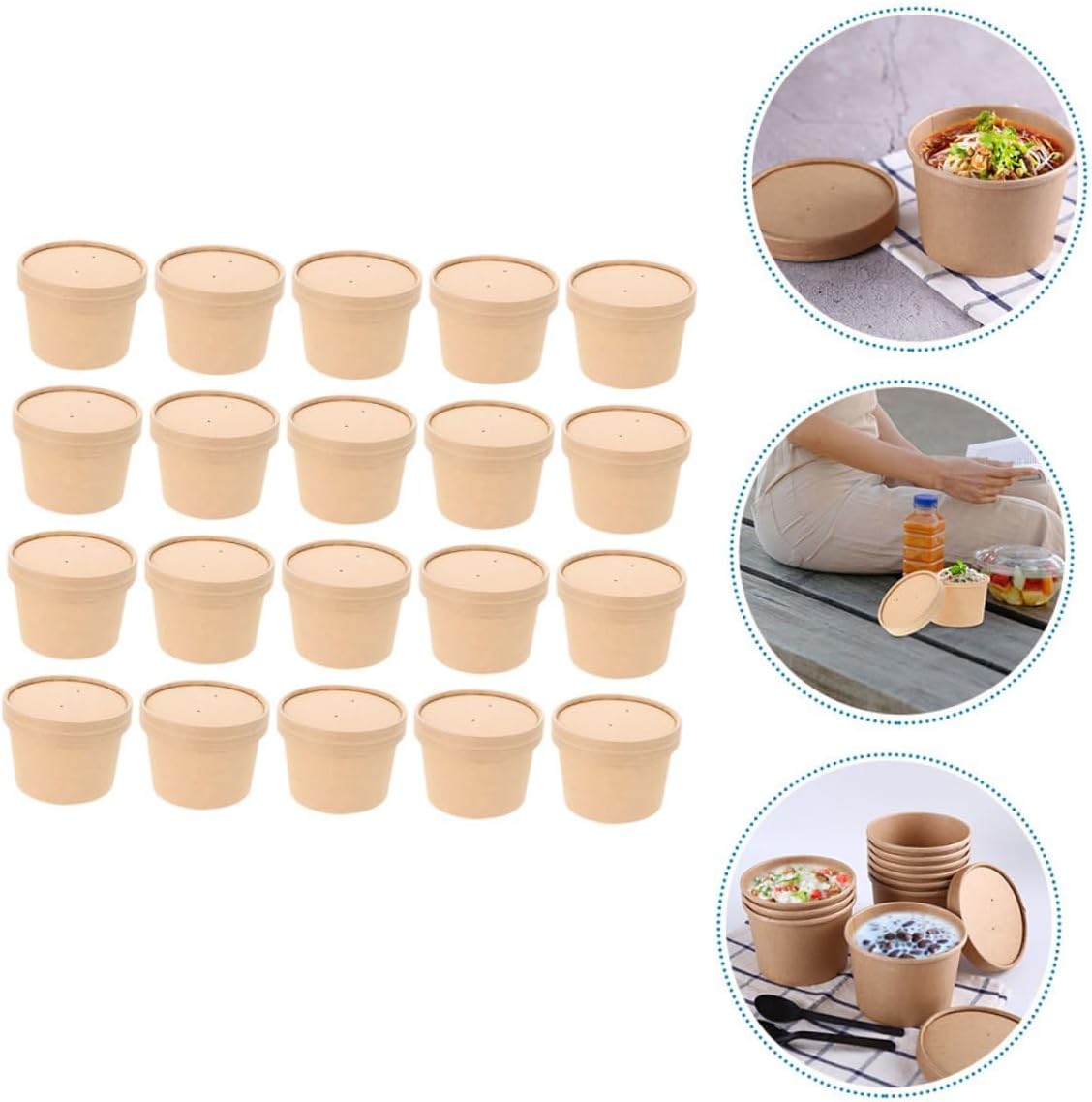 Gatuida 50pcs 8oz Kraft Paper Ice Cream Bowls with Lids Thickened Disposable Soup Containers for Takeout and Homemade Dessert Storage