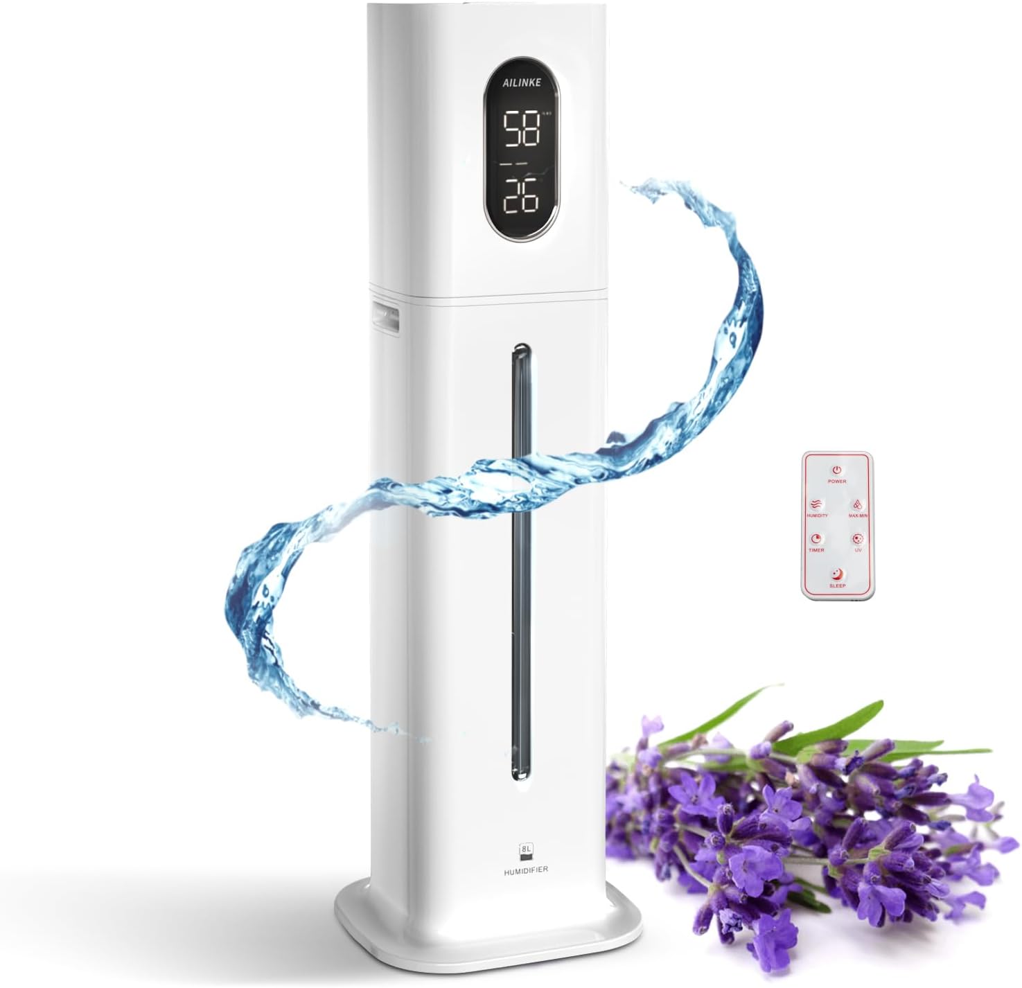 Humidifiers for Bedroom Large Room, AILINKE 2.1Gal/8L Humidifiers for Home Large Ultrasonic Top Fill Humidifier with 3 Speed Humidistat for Baby Kids Adults Yoga Sleep