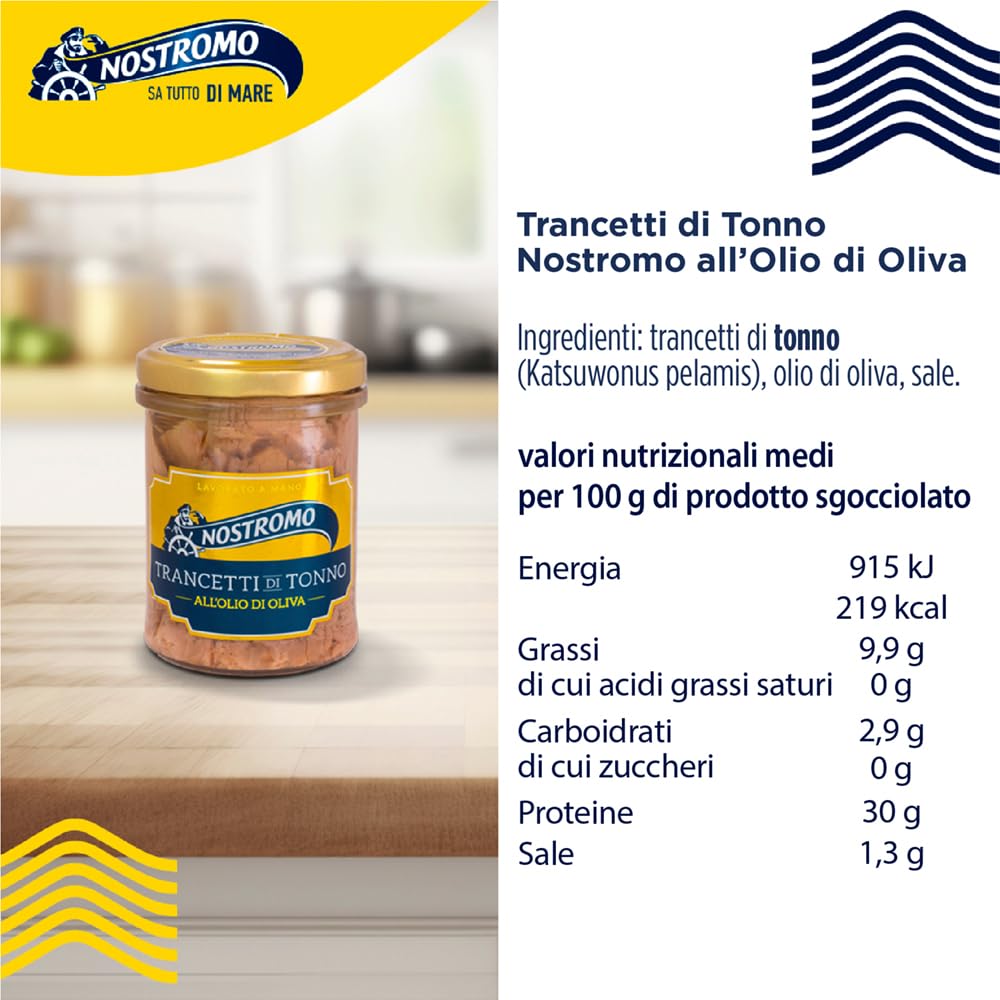 Nostromo - Trancetti di tonno all'olio di oliva, 6 vasetti da 180gr. Qualità superiore, lavorati a mano, fonte di Omega 3