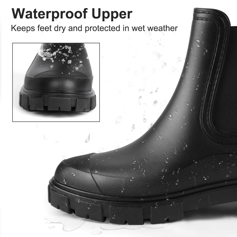 Damskie kalosze damskie, krótkie buty Chelsea, wsuwane damskie botki, gumowe, wodoodporne, buty przeciwdeszczowe, wygodne, antypoślizgowe buty jeździeckie