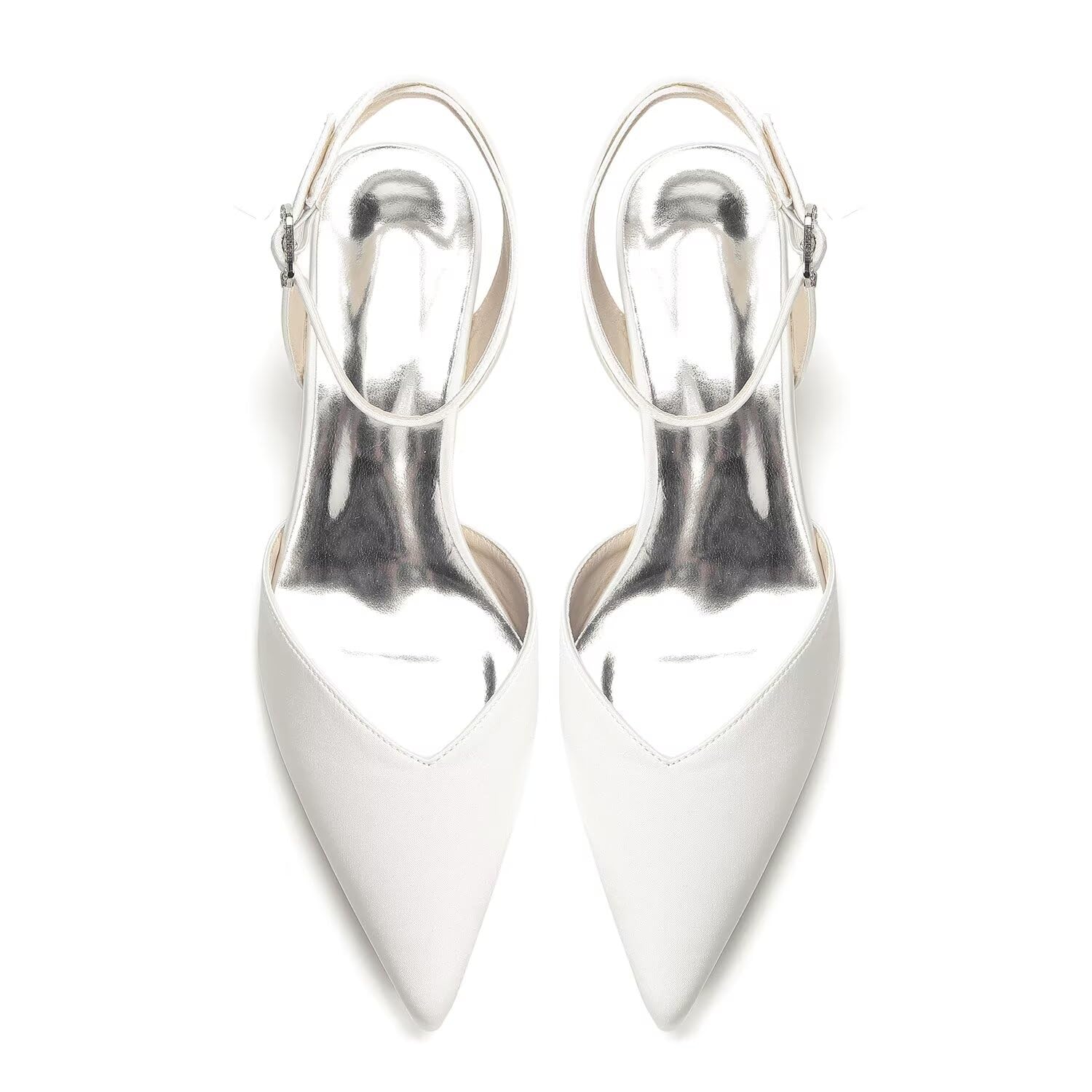 Scarpe da Sposa Donna Tacco Basso, Scarpe Sposa Eleganti a Punta con Cinturino alla Caviglia, 2.5cm Tacco Largo Comode per Matrimonio, Cerimonia e Serata
