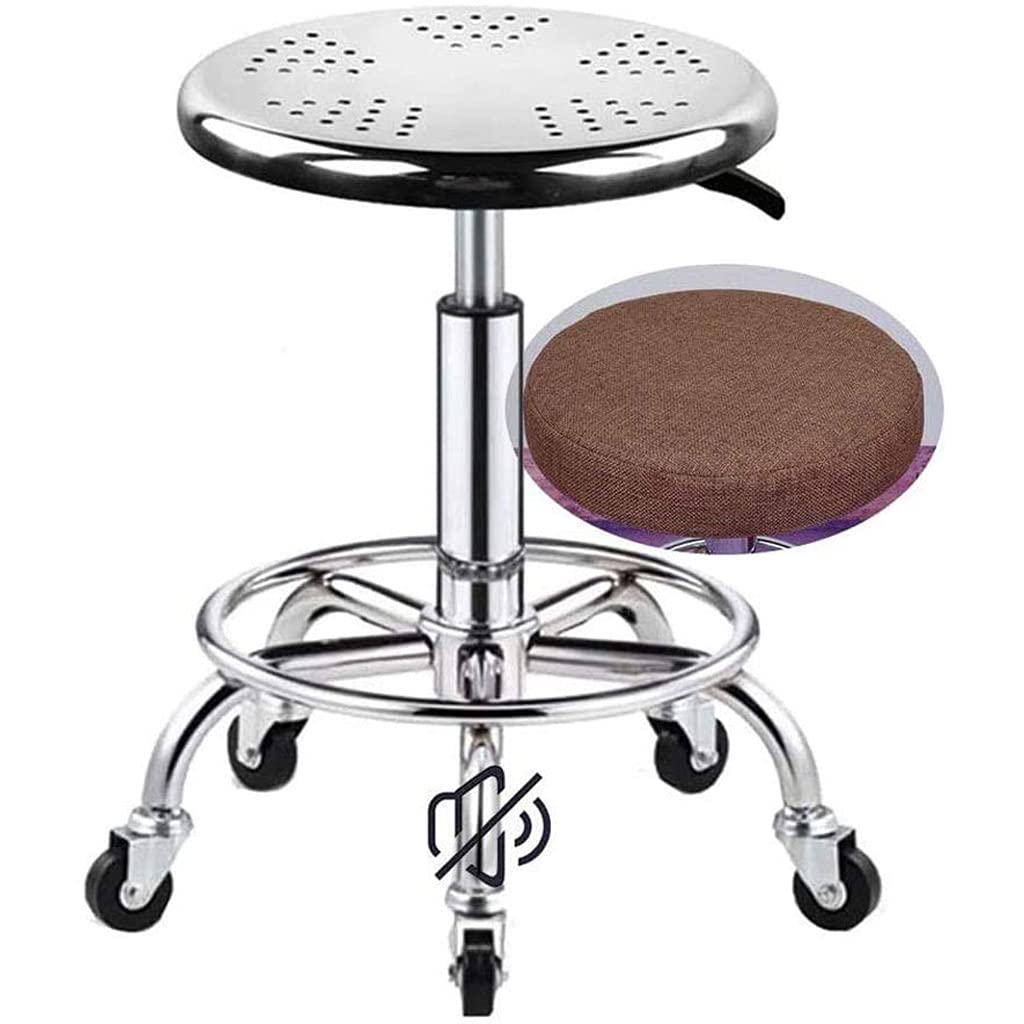 ZHOUXIAO Sgabello Rotondo Rotondo 440 IB con Carico, Sgabello da Lavoro in Acciaio Inossidabile Pesante, Sgabello da Laboratorio di Altezza Regolabile in Altezza con Ruote Brown